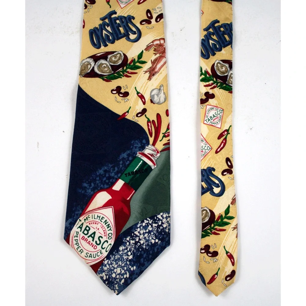 Tabasco Brand Pepper Sauce Red Peppers Oysters Shrimp Crabs 100% Silk‎ Neck Tie